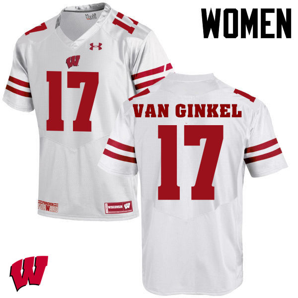 Women Winsconsin Badgers #17 Andrew Van Ginkel College Football Jerseys-White - Click Image to Close